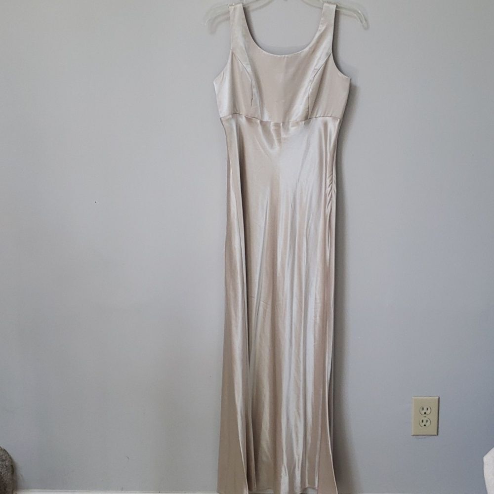 Vintage CDC Evening Dress 8 Champagne Satin Slip Empire Waist Formal Gown
